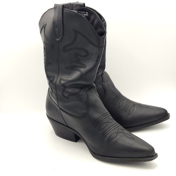 Steve Madden Ladies Western Boot Black Leather embroidered women's Size 10 - Picture 3 of 9